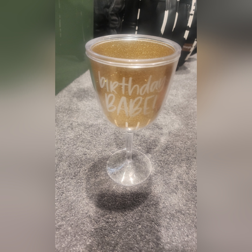 Birthday Babe Gold Wine Glass Tumbler Plastic